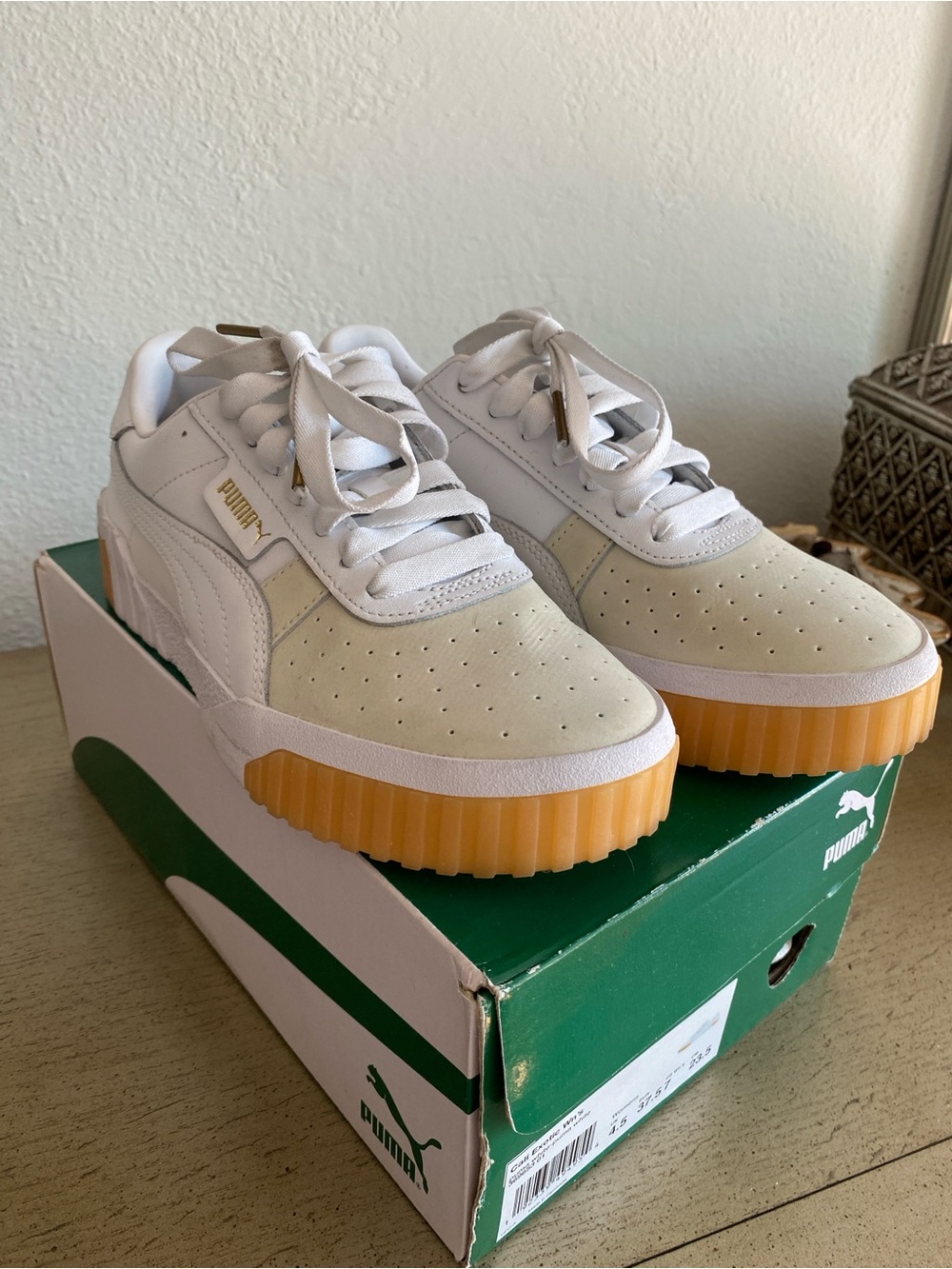 Puma Cali Exotic White and Beige Sneakers with Gum Sole *signed by G.Easy